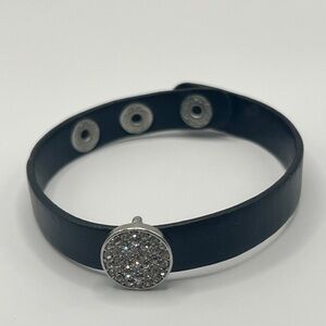 Yik Fung Leather and rhinestone snap bracelet